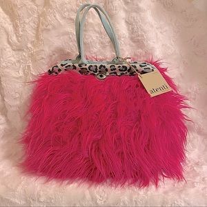Atenti Snow Maude Bright Pink Leopard Faux Fur Rectangular Bag
